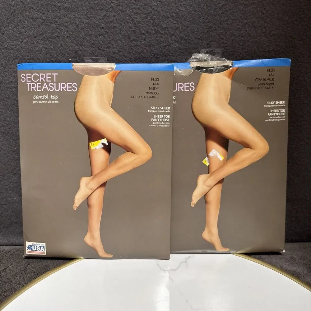 Secret Treasures Firm Support Control Top Sheer Toe Pantyhose 2X Nude Black
